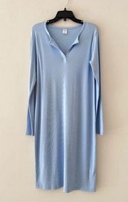 RIBBED HENLEY DRESS long sleeve IN BLUE THREAD