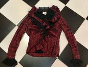 Vintage 90s Y2K  Crinkle Plaid Jacket Red & Black Ruffle Collar M