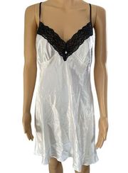 NEW Linea Donatella White Black Silky Satin Bridal Mrs Romantic Lace Slip Dress