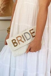 Francesca's Bride Beaded Clutch Crossbody Bag Metallic White