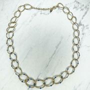 Coldwater Creek Gold Tone Blue Studded Chain Link Necklace