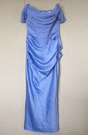 HOUSE OF CB 'Natalya' Sky Satin Corset Midi Dress blue NWOT Size Large