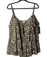 Aqua Green Top Womens 3X Brown Tiered Leopard Tankini Top Summer Beach Pool NEW