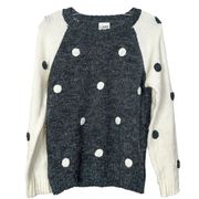 B-Sharp Women's Long-Sleeve Scoop Neck Polka Dot Sweater Gray & Cream Small