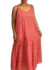 Joie Red Pink Abstract Artsy Cotton Printed Maxi Dress Size XL