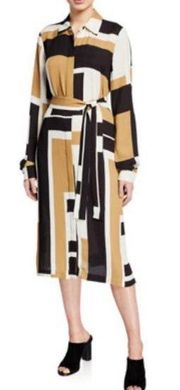 Lafayette 148 Mona Graphic Block Drape Button-Front Shirtdress