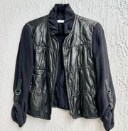 $500 Flora Smith Adjustable Sleeve Leather Blend Jacket Black Women's 42/US 4