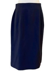 VINTAGE CHRISTIAN DIOR Pencil Skirt Navy Wool Pleats Back Lined Zipper USA 10