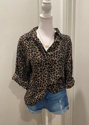 VTG Workshop Fenn Wright & Manson Black & Brown Leopard Print Long Sleeve Blouse