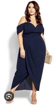 City Chic Entwine Navy Maxi Formal Dress Criss Cross Back Dress NWT L/20