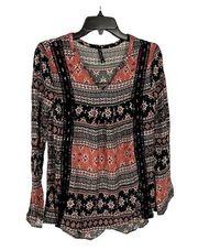 Massini Womens Size M Southwestern Bohemian Print Embroidered Bell Sleeve Blouse