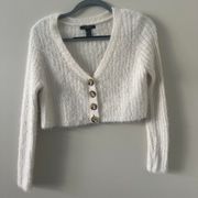 Forever 21  Cream Fuzzy Knit Cropped Cardigan