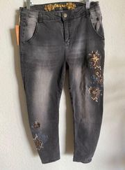 New! Desigual Boho Boyfriend Floral Embroidered Ankle Jeans Size 30 EUR