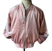 PUMA Pink and White Satin Bomber Jacket Size Small