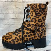 WILD DIVA Platform Combat Boots Faux Suede Animal Print-8