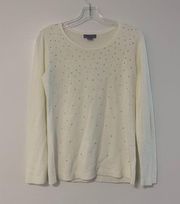 Laura Scott White Knit Bedazzled Sweater