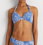 LAUREN RALPH LAUREN Women's Twist-Front Halter Blue Paisley 2 Piece Bikini Sz 14