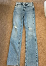 ZARA High Waisted Light Wash Denim Straight Leg Jeans