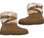 Guess Alta Faux Fur Buckle Ankle Boot Lined Tan 6