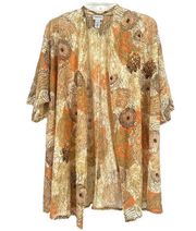 Chicos 2 Size L Sheer Lace Kimono Cover Up Art To Wear Metallic Brown Gold Boho