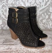 high heel ankle boots black perforated 7.5