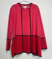 Misook Color Block Open Cardigan Pink Red Size 3x