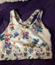 White Floral Sports Bra Crop Top Size L