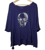 Lane Bryant Silver Sequin Skull 3/4 Sleeve Shirt Top 18/20