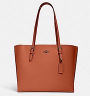 COACH Mollie Large Leather Tote Laptop Bag in QB/Sunset, a Burnt Orange