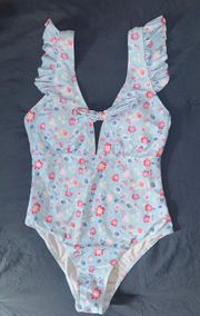 Floral Ruffle Trim  Swimsuit