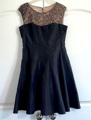 London Times Lace-Top Black Cocktail Dress