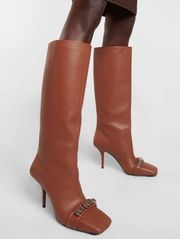 Givenchy G-Woven Square Toe Knee High Calfskin Tall Boots Size 37