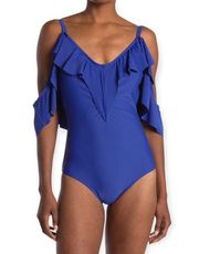 Nicole Miller Ruffled Cold Shoulder One-Piece Swimsuit, Size S New w/Tag $108