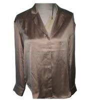 Rachel Zoe silky champagne colored button down shirt size med  NWT