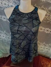 CHAMPION size medium tank top shimmer material turquoise black and brown print