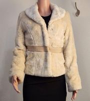 BETH Bowley for Anthropologie Cream Faux Fur Jacket Size: S