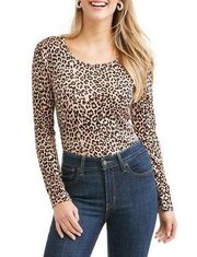 White Stag Women's Long Sleeve Scoopneck Printed T-Shirt Leopard Print Size XL