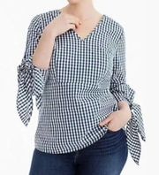 Universal Standard for J.Crew NWT Blue White Gingham Tie Sleeve Cutout Shirt M