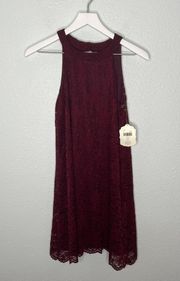 Altar’d State NWT Burgundy Lace Crew Neck Cutout Back Mini Dress