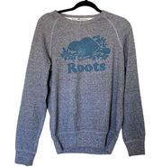 ROOTS Original Crew Sweatshirt Gray Blue Logo Size Small