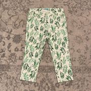 J. McLaughlin Palm Tree Print Green White Jeans Cropped Capri Size 10