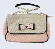 Bow Pink Cream Vegan PU Chain Strap Snap Flap Shoulder Bag