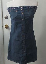 Tommy Hilfiger Vintage Embroidered Vintage Blue Denim Mini Dress Size L  80/90's