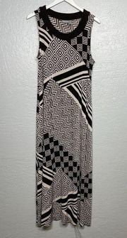 Chicos Travelers Women 2 L Black White Abstract Print Maxi Dress Sleeveless