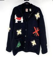 Vintage Marisa Canvas Ugly Christmas Sweater Cardigan Boiled Wool Women’s Size L