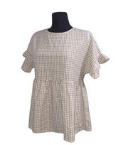 Petal & Pup Babydoll  Checkered Blouse Ruffle Sleeves