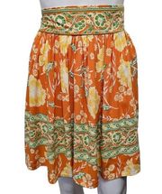 Cynthia Rowley Orange & Green Floral Pull On Mini Skirt Size Small