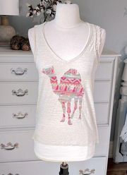 Red Camel Tank Top Womens Small Beige Crochet Lace