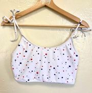 White Swim Top With Blue And Red Stars