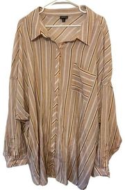 Women Taupe Stripe Gauze Button Front Relax Fit Tunic Shirt Size 5x